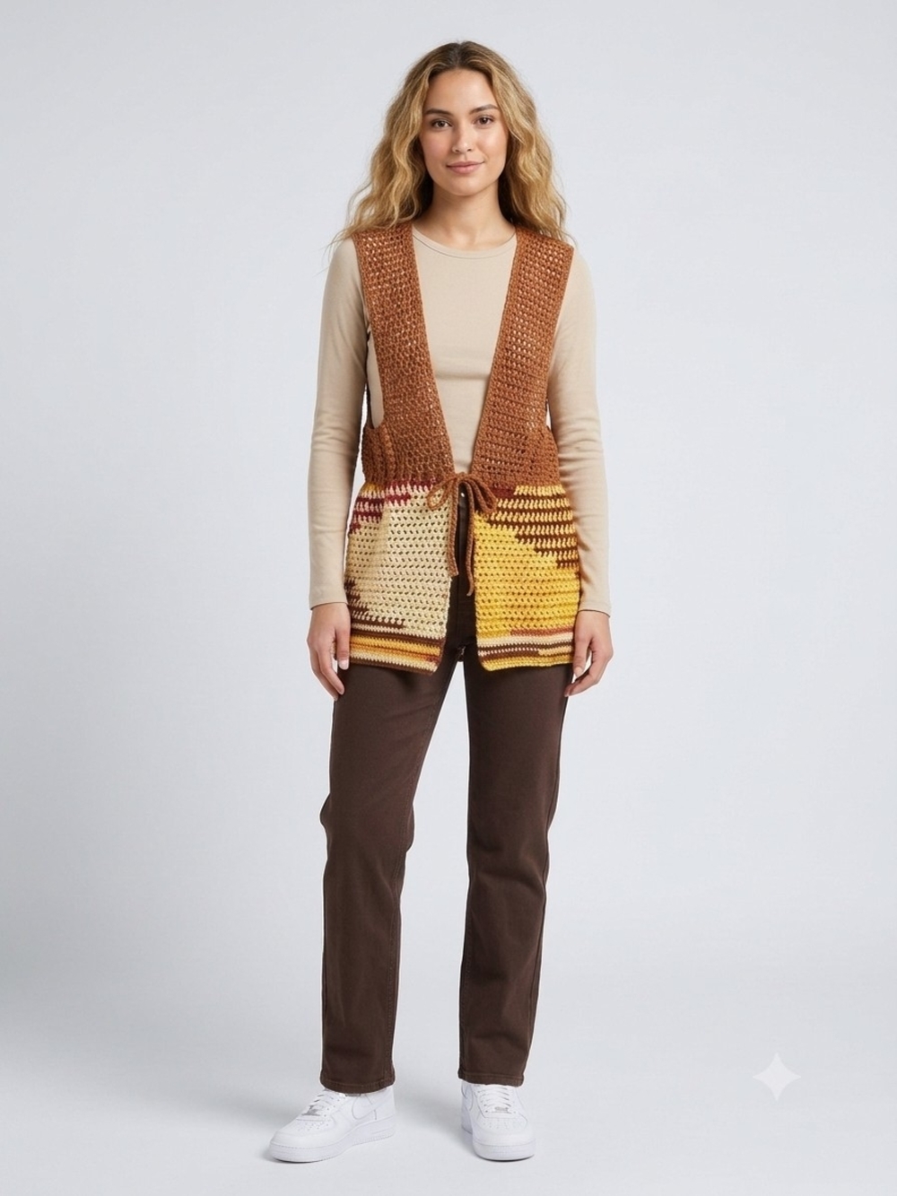 70's Retro Handmade Tie Front Crochet Vest